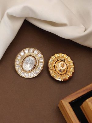 Gold Plated Polki Stone Ear Studs