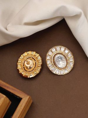 Gold Plated Polki Stone Ear Studs