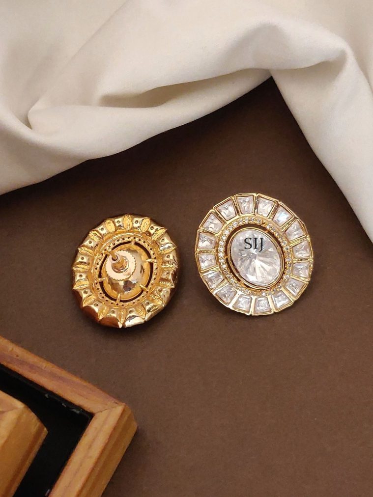 Gold Plated Polki Stone Ear Studs