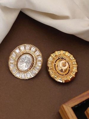 Gold Plated Polki Stone Ear Studs