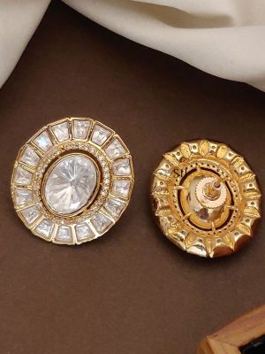 Gold Plated Polki Stone Ear Studs
