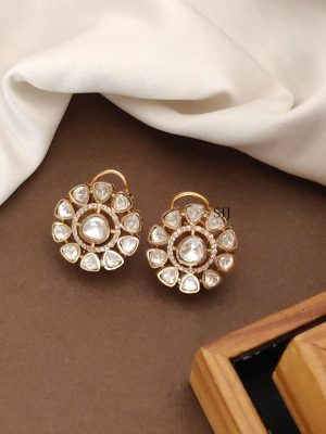 Mini Gold Plated Polki Stone Ear Studs