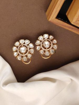 Mini Gold Plated Polki Stone Ear Studs