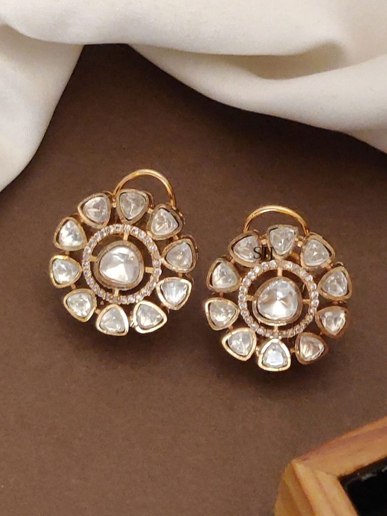 Mini Gold Plated Polki Stone Ear Studs