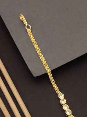 Gold Plated AD Stones Maang Tikka with Pink Stone Pendant