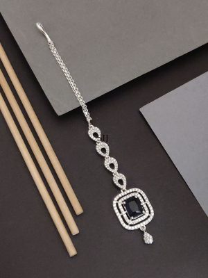 Silver Plated Blue CZ and AD Stones Maangtikka