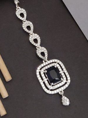 Silver Plated Blue CZ and AD Stones Maangtikka