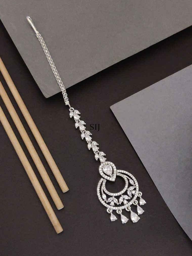 Silver Plated AD Stones Chandbali Maangtikka