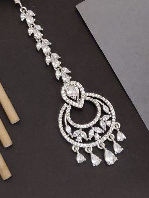Silver Plated AD Stones Chandbali Maangtikka