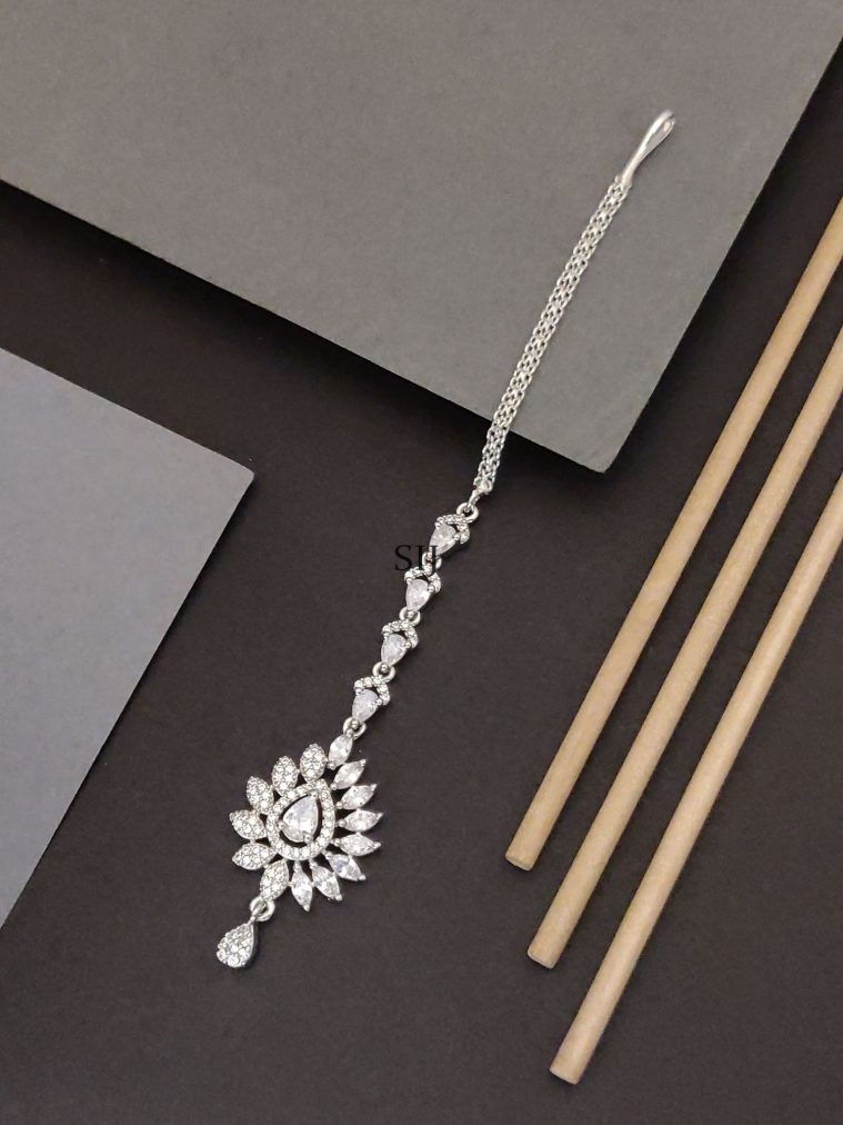 Silver Plated AD Stones Maangtikka