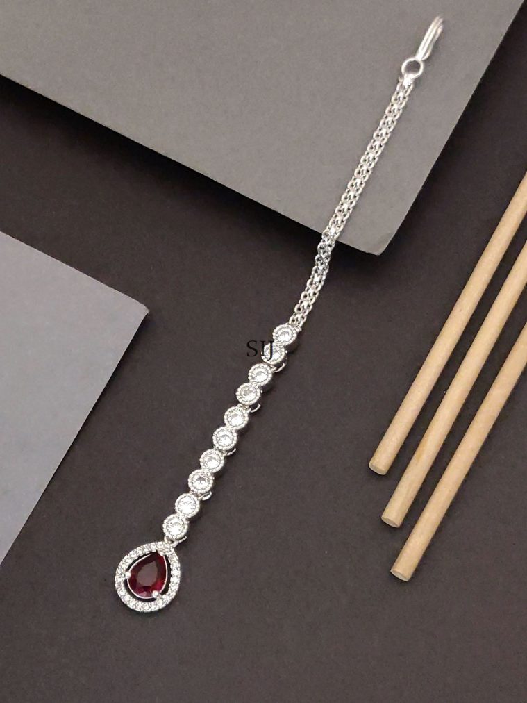 Silver Plated AD Stones Maangtikka