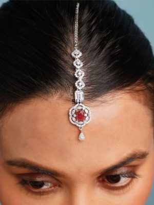 Set of 2 Silver Plated AD Stones Maangtikka Combo