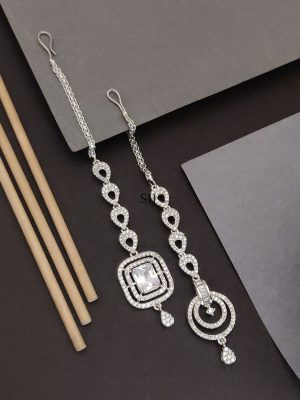 Set of 2 Silver Plated AD Stones Maangtikka Combo