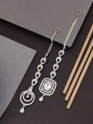 Set of 2 Silver Plated AD Stones Maangtikka Combo