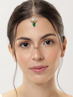 Set of 2 Gold Plated Kundan Stones Maangtikka Combo