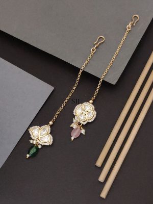 Set of 2 Gold Plated Kundan Stones Maangtikka Combo