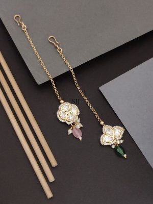 Set of 2 Gold Plated Kundan Stones Maangtikka Combo