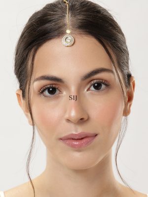 Set of 2 Gold Plated Polki Kundan Stones Maangtikka Combo