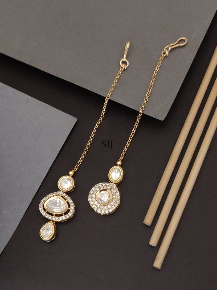Set of 2 Gold Plated Polki Kundan Stones Maangtikka Combo