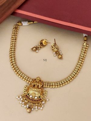 Antique Finish Temple Lakshmi Pendant Necklace Set