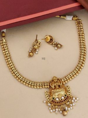 Antique Finish Temple Lakshmi Pendant Necklace Set