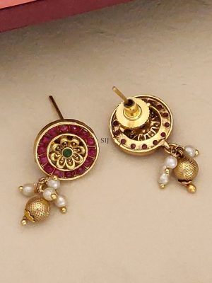 Antique Red and Green Stones Flower Dual Pendant Necklace