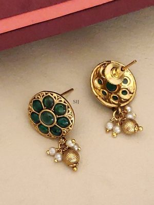 Antique Finish Emerald Stones Peacock Dual Pendant Necklace