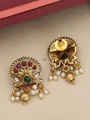 Gold Plated Multi Color Stones Pendant Necklace with Pearl Hanging