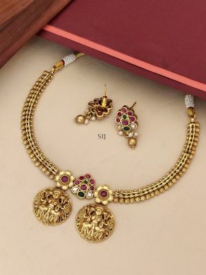 Gold Finish Temple Lakshmi Dual Pendant Necklace
