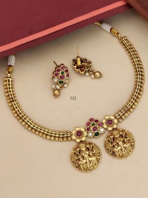 Gold Finish Temple Lakshmi Dual Pendant Necklace