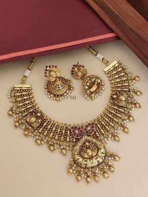 Gold Plated Peacock Kemp Stones Necklace Set