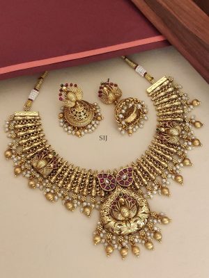 Gold Plated Peacock Kemp Stones Necklace Set