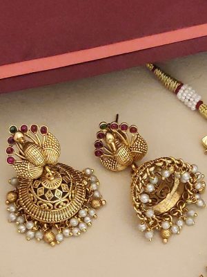 Gold Plated Peacock Kemp Stones Necklace Set