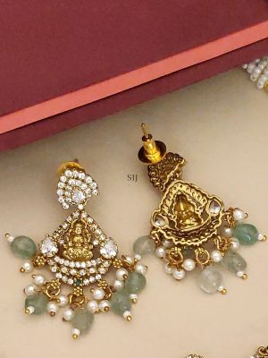 AD Stones Temple Lakshmi Hasli Necklace with Emerald Beads