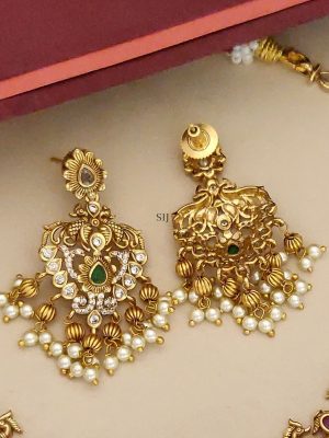 Gold Finish AD Stones Peacock Necklace with Pearl Hanging