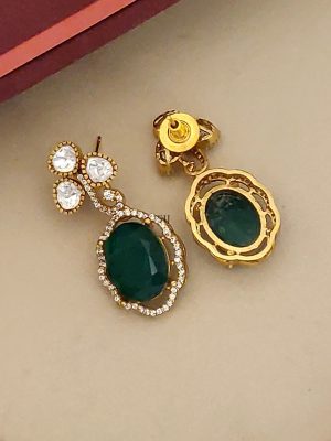 Gold Finish Green and CZ White Stones Choker