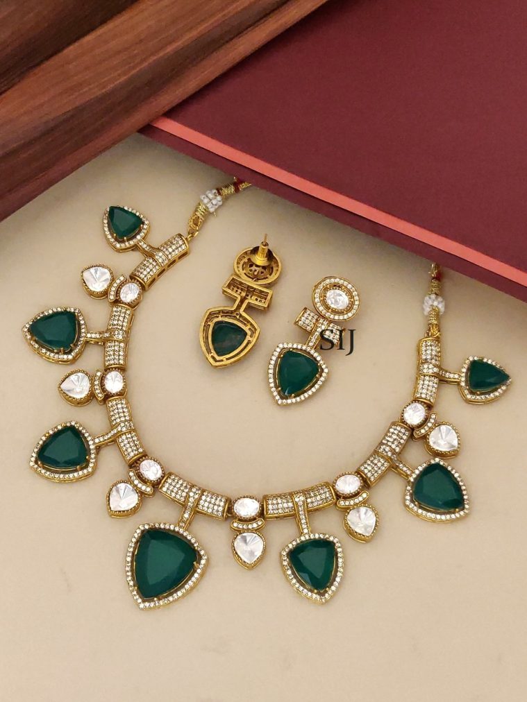 Gold Plated Green Stone Polki Choker