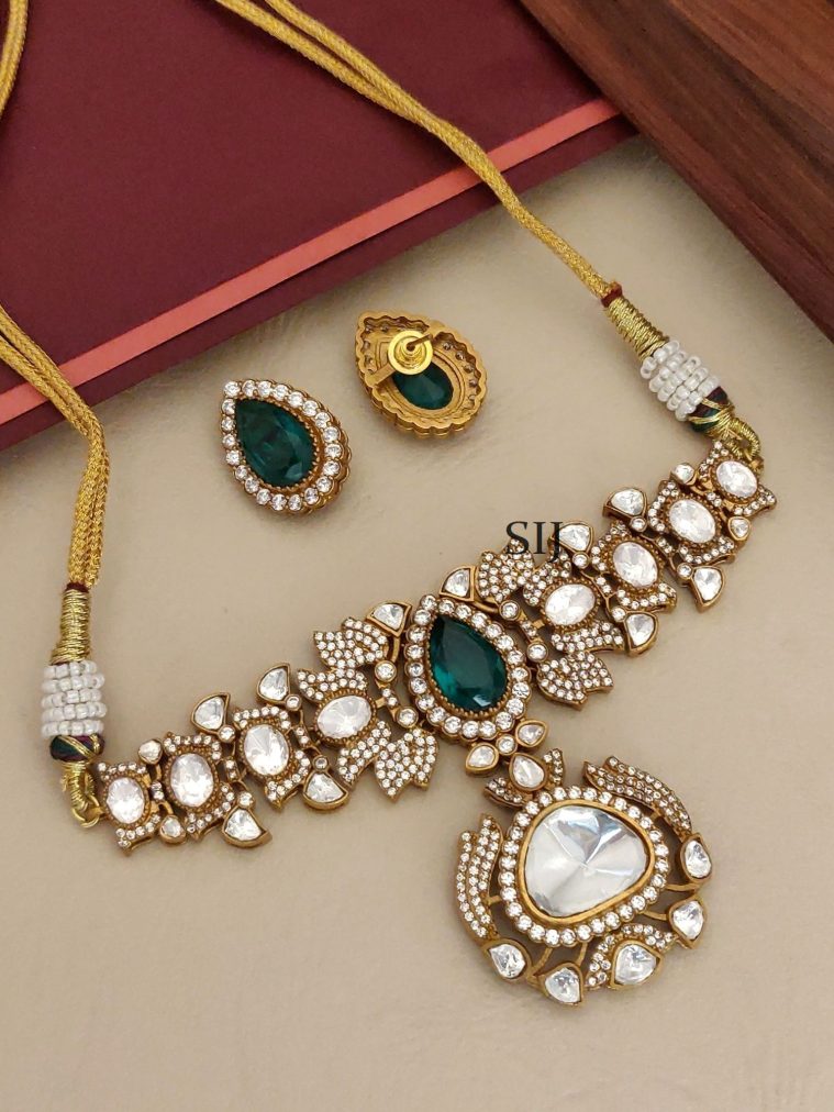 Gold Finish Polki Stones Choker