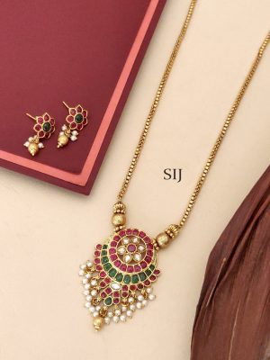 Gold Plated Long Kemp Stone Necklace Set