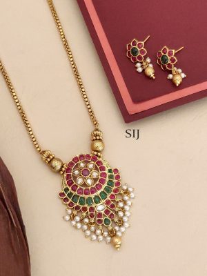 Gold Plated Long Kemp Stone Necklace Set