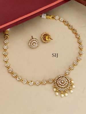 Gold Finish White AD Stones Necklace Set