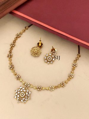 Gold Finish White AD Stones Necklace Set