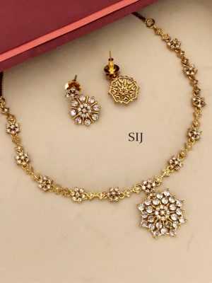 Gold Finish White AD Stones Necklace Set