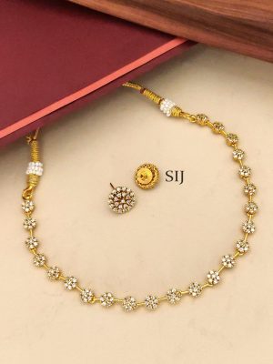 Gold Finish White AD Stones Necklace Set