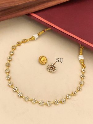 Gold Finish White AD Stones Necklace Set