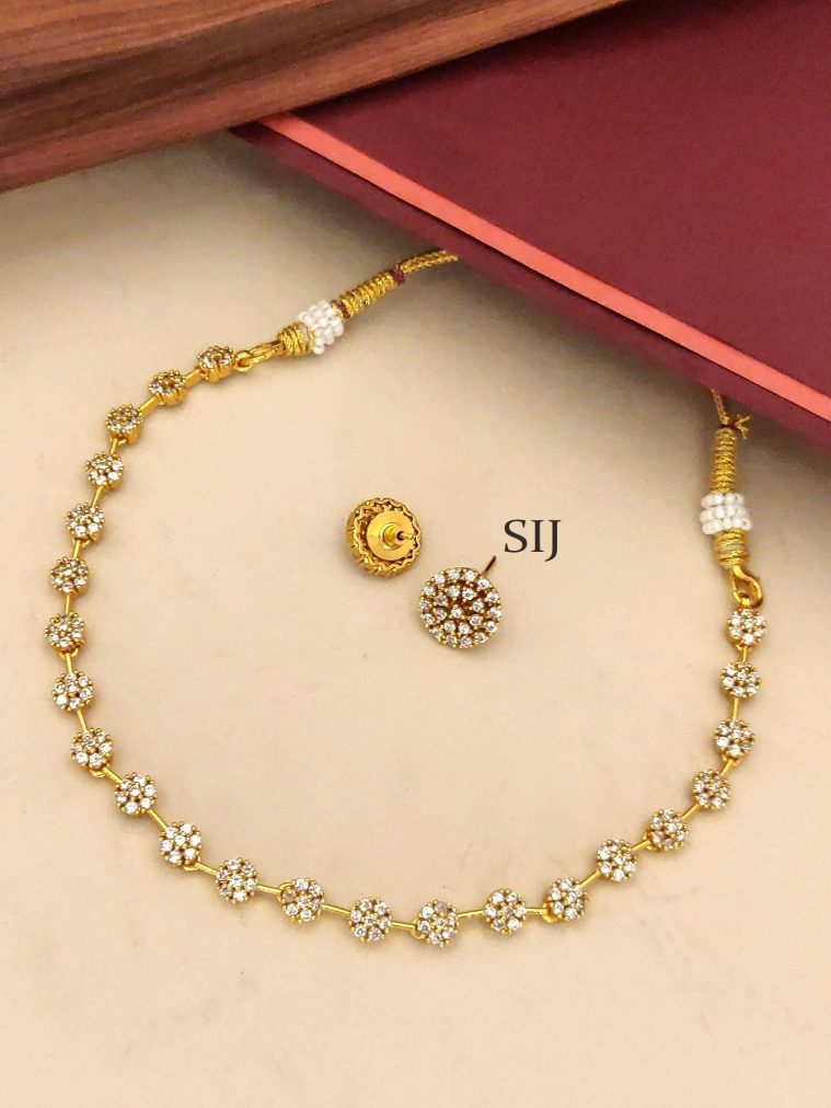 Gold Finish White AD Stones Necklace Set