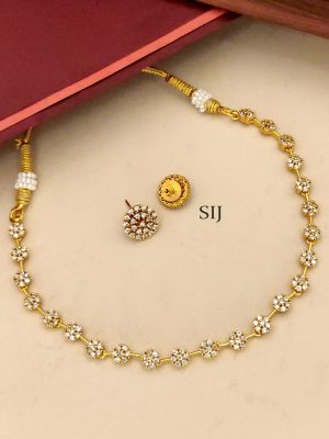 Gold Finish White AD Stones Necklace Set