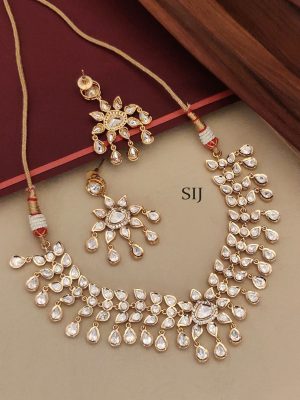 Gold Finish White Polki Stones Necklace Set