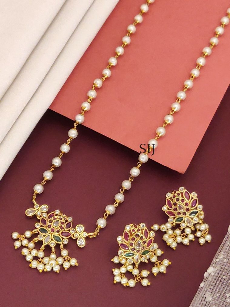 Gold Finish Temple Pendant Long Necklace Set