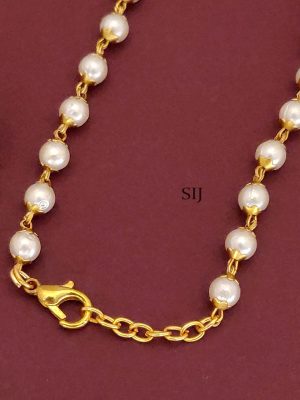 Gold Finish Lotus Pendant Pearl Long Necklace Set